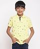 Lil Tomatoes Beach Theme Half Sleeves All Over Sea Waves & Surf Board Printed Polo Tee - Lemon Yellow