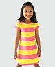 Campana 100% Cotton Half Sleeves Awning Striped A Line Dress - Rose Pink & Yellow
