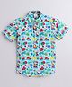 Polka Tots Half Sleeve All Over Vehicles Printed Shirt - Blue