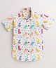 Polka Tots Cotton Woven Full Sleeves Dinosaur Printed Shirt - White & Multi Colour