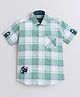 Polka Tots Half Sleeve Plaid Checked & Globe Placement Printed Shirt - Green