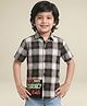 Polka Tots Half Sleeve Tartan Checked & Life Is Journey Printed Shirt - Blue & Black