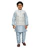 P-MARK Full Sleeves Solid Kurta & Pyjama With Seamless Floral Block Design Detailed Jacket - Light Blue