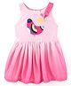 ORRIGANY Cotton Knit Sleeveless Frock with Cotton Lining Bird Print - Pink