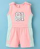 Orrigany Cotton Lycra Sleeveless Bio Wash Text Printed Jumpsuit  - Peach