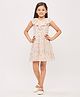 Tiny Girl  Cap Sleeves Frilled Neckline All Over Floral Garden Theme Printed Midi Dress - Peach