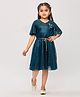 Tiny Girl  Half  Flutter Sleeves All Over Glitter Embellished With Floral Applique Party Midi Dress - Green