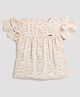 Tiny Girl Half Flutter Sleeves Garden  Floral Theme Printed Pleated Top  - Orange