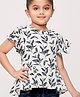Tiny Girl Half Flutter Sleeves Botanical Floral Leaf Printed  Top  - Blue
