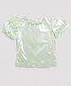 Tiny Girl Half Puffed Sleeves Metallic Shine With Tiny Dots Self Design Party Top - Light Green