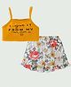 Kookie Kids Sleeveless Top & Knee Length Skirt Text & Floral Print - Yellow & White