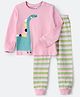 Unicorns Full Sleeves Dinosaur Printed & Double Striped Night Suit - Pink