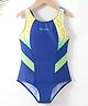 Pine Active Sleeveless V Cut Swimsuit Text Print - Blue