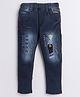 Polka Tots Dude Text Embroidered & Distressed Pant - Blue