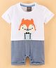 Little Kangaroos 100% Cotton Half Sleeves Romper With Fox Embroidery- White