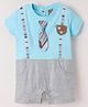 Little Kangaroos 100% Cotton Knit Half Sleeves Rompers with Bear Face Applique - Blue