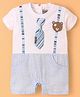Little Kangaroos 100% Cotton Knit Half Sleeves Rompers with Bear Face Applique - White