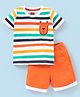 Babyhug 100% Cotton Half sleeves T-Shirt and Shorts Set Striped - Orange