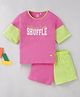 Ed-a-Mamma Sustainable Cotton Half Sleeves Printed T-Shirt and Shorts with Colour Block Pattern - Pink
