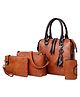 MOMISY Set of 4 Pieces Leather Finish PU Material  Hand Bag Clutch and Wallet -Brown