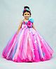 Li&Li BOUTIQUE Sleeveless Rosette & Butterfly Applique  Pearl Embellished Tutu Ball Gown - Pink & Blue