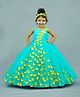 Li&Li BOUTIQUE Sleeveless Spreaded 3D Butterfly Applique & Pearl Embellished Fit & Flare Gown - Blue