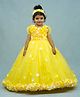 Li&Li BOUTIQUE Puffed Short Sleeves Floral Bodice Detailed Fit & Flare Pearl With Flower Petal Embellished Gown - Yellow