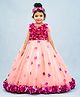 Li&Li BOUTIQUE Puffed Short Sleeves Floral Bodice Detailed Fit & Flare Pearl With Flower Petal Embellished Gown - Peach & Purple