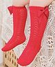 Flaunt Chic Mesh Design Detailed & Bow Embellished Socks - Red
