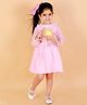 Lil' Drama Three Fourth Sleeves Candy Striped Dress With Neck Lace Embroidered Detail - Pink