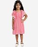 Lil' Drama Half Flutter Sleeves Shadow Striped  & Floral Embroidered Dress - Pink
