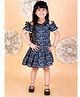 Lil' Drama Cold Shoulder Half Sleeves Floral  Garden Theme Printed Dress -  Navy Blue