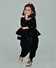 Titrit Full Sleeves Velvet Flower Design Sequins Embellished Peplum Style Top And Dhoti Set -Black