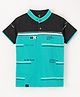 Earth Conscious Half Sleeves Abstract Striped & Text Printed  Colour Blocked  Tee  Black & Green