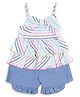 Nauti Nati Sleeveless  Candy Striped Layered Bow Designed Top With Frill Hem Shorts - Blue