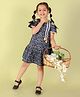 Lil' Drama Cold Shoulder Floral Printed Dress - Navy Blue