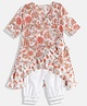 READIPRINT Three Fourth Sleeves Seamless Jaipuri Floral & Paisley Swirl Printed High Low Ruffled Kurta With Salwar - Peach