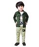 DOTSON Full Sleeves Solid Jacket With Half Sleeves Text Printed Tee & Pant Party Set - Green