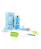 Chinmay Kids Combo of Baby Feeding Multifunctional Stainless Steel Milk Thermosteel Feeder Bottle with Multipurpose Baby Milk Bottle Brush Cleaner Blue Bottle Green Brush - 240ml