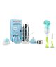 Chinmay Kids Combo of Baby Feeding Multifunctional Stainless Steel Milk Thermosteel Feeder Bottle with Multipurpose Baby Milk Bottle Brush Cleaner Silver  Blue Silver Bottle Light Green Brush - 240ml