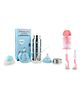 Chinmay Kids Combo of Baby Feeding Multifunctional Stainless Steel Milk Thermosteel Feeder Bottle with Multipurpose Baby Milk Bottle Brush Cleaner Silver  Blue Silver Bottle Pink Brush - 240ml
