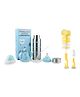 Chinmay Kids Combo of Baby Feeding Multifunctional Stainless Steel Milk Thermosteel Feeder Bottle with Multipurpose Baby Milk Bottle Brush Cleaner Silver  Blue Silver Bottle Yellow Brush - 240ml