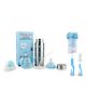 Chinmay Kids Combo of Baby Feeding Multifunctional Stainless Steel Milk Thermosteel Feeder Bottle with Multipurpose Baby Milk Bottle Brush Cleaner Silver Blue Silver Bottle Blue Brush - 240ml
