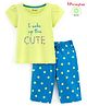 Honeyhap Premium 100% Cotton Half Sleeves Night Suit with Bio Finish - Sunny Lime & Ibiza Blue