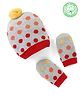 Babyhug Pom Pom Organic Cotton Cap & Mittens Set Polka Dot Print Grey - Circumference 26 cm