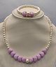 Little Blossom Pearl & Heart Beads  Beaded Necklace Earrings Set - Purple