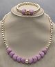 Little Blossom Pearl & Heart Beads  Beaded Necklace Earrings Set - Purple