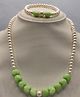 Little Blossom Pearl & Heart Beads  Beaded Necklace Earrings Set - Green