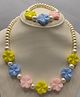 Little Blossom Flower Beaded Necklace With Coordinating Bracelet - Yellow & Blue