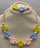 Little Blossom Flower Beaded Necklace With Coordinating Bracelet - Yellow & Blue